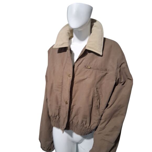 Zara Grungecore Waxed Bomber Jacket Women's size Medium Contrast Corduroy Collar - Picture 3 of 16